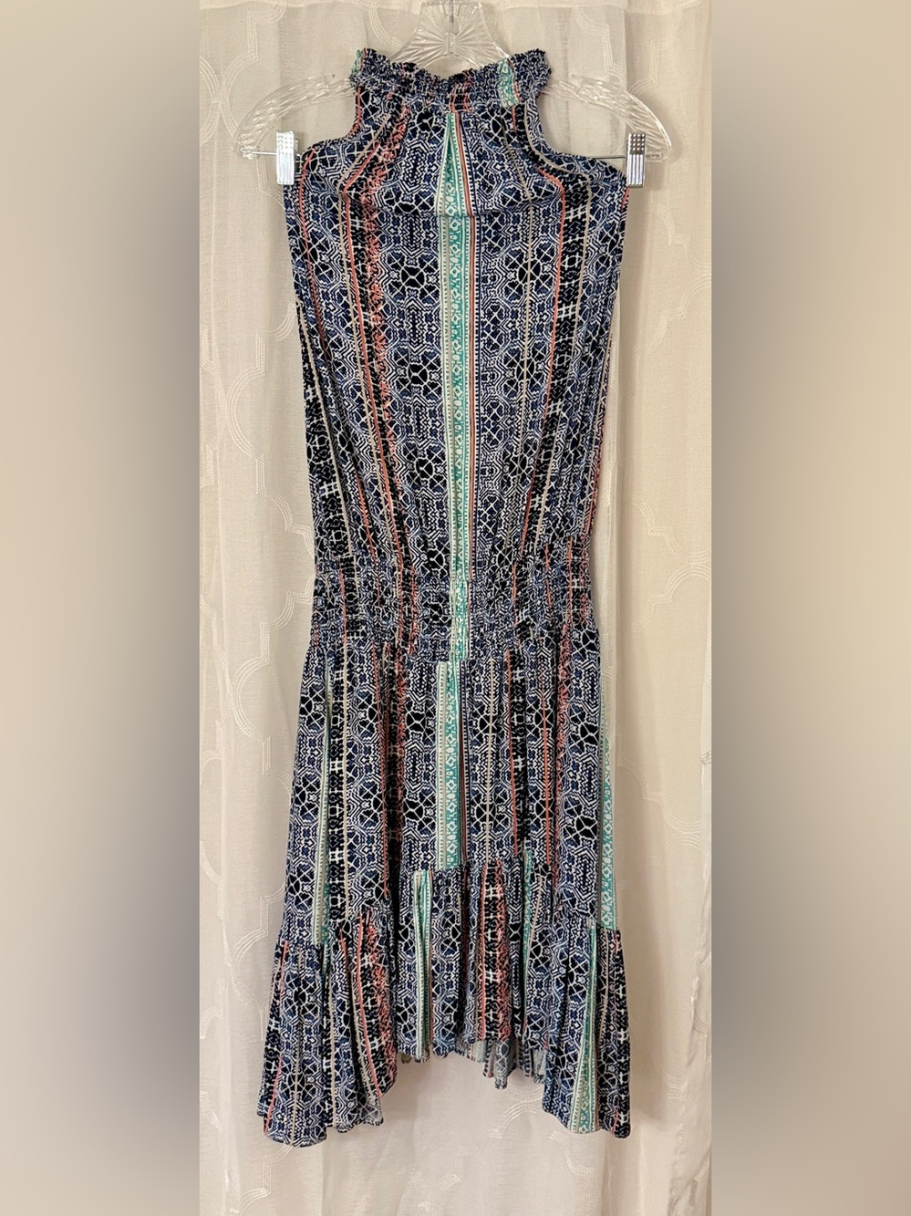 Tart Blue Boho Geometric Sleeveless Fit & Flare Dress Large